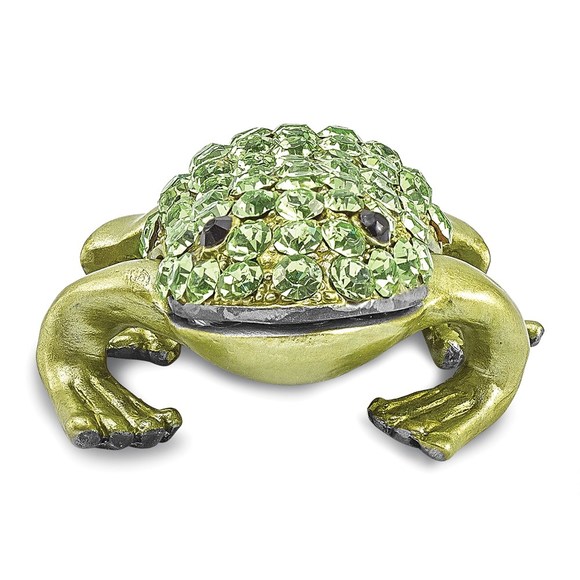 Pewter Bejeweled Crystals HOPPER Small Green Frog Trinket Box with Pendant - Picture 8 of 9